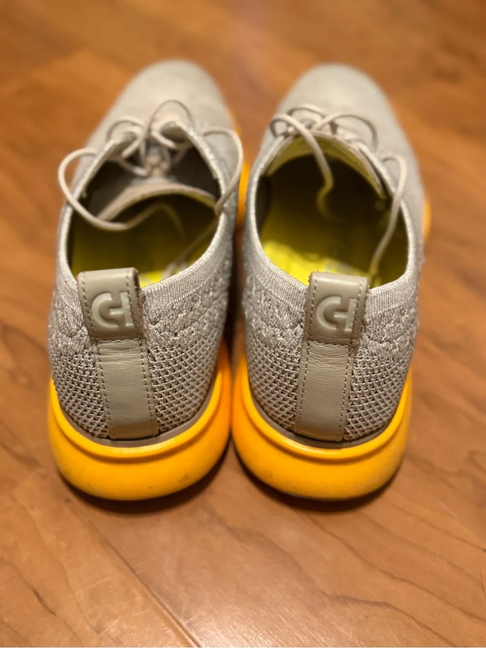 Cole Haan Light Gray Knit Oxfords with Yellow Sole